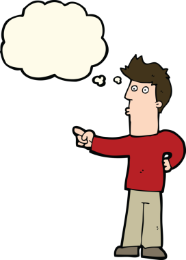 Karikatür meraklısı bir insan tarafından çizilmiş düşünce kabarcığını işaret ediyor.