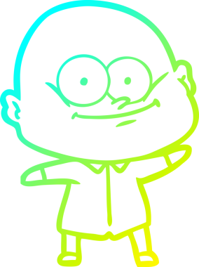 Bir insan tarafından çizilmiş, kel bir adamın soğuk çizgi çizimi.