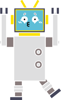 Bir insan tarafından çizilmiş düz renkli bir robot karikatürü