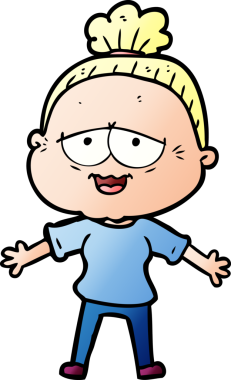 Bir insan tarafından çizilmiş mutlu yaşlı kadın çizgi filmi.