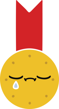 Bir insan tarafından çizilmiş altın madalyanın düz renkli retro karikatürü