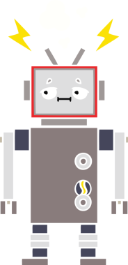 Bir insan tarafından çizilmiş düz renkli bir robot karikatürü