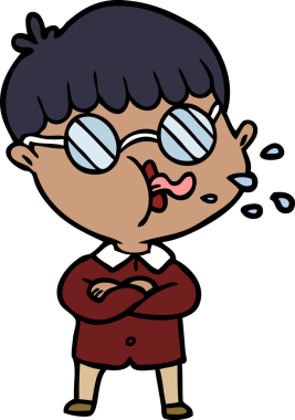 Bir insan tarafından çizilmiş gözlük takan çizgi film çocuğu.