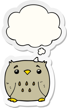 Düşünce baloncuğu insan tarafından çizilmiş bir çıkartma olan çizgi film baykuşu