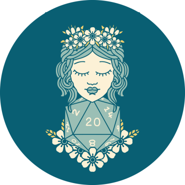 Retro Dövme Tarzı İnsan Druid Bir insan tarafından çizilmiş doğal yirmi zar ile