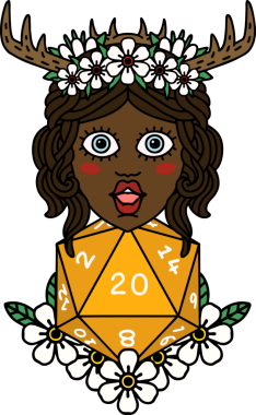 Retro Dövme Tarzı İnsan Druid Bir insan tarafından çizilmiş doğal yirmi zar ile