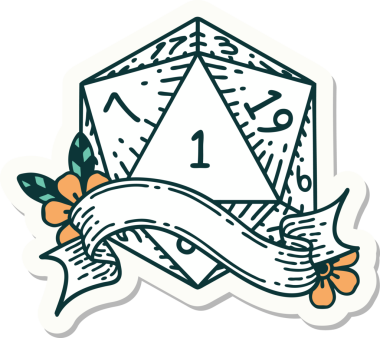 Bir insan tarafından çizilmiş doğal bir d20 zar etiketi.