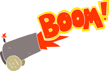 Bir insan tarafından çizilen top ateşinin düz renk çizimi