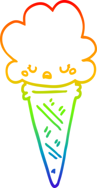 Gökkuşağı gradyan çizgi çizimi bir insan tarafından çizilmiş bir dondurma.