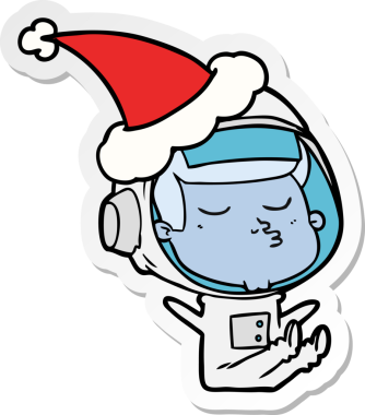 Bir insan tarafından çizilmiş Noel Baba şapkası giyen kendinden emin bir astronotun el yazısı.