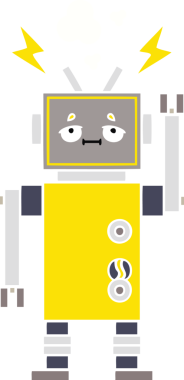 Bir insan tarafından çizilmiş düz renkli bir robot karikatürü