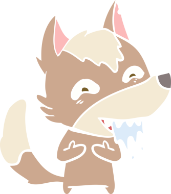 Düz renkli çizgi film aç kurt bir insan tarafından çizilmiş.