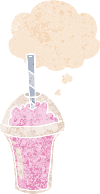 Düşünce baloncuklu çizgi film smoothie grunge sıkıntılı retro dokuma tarzı bir insan tarafından çizilmiş