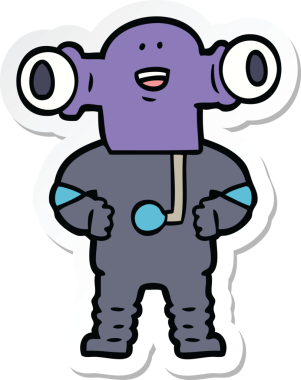 Bir insan tarafından çizilmiş dost canlısı bir uzaylı çizgi film çıkartması.