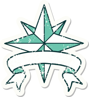 Bir insan tarafından çizilmiş bir yıldızın sancağı olan eski bir etiket.