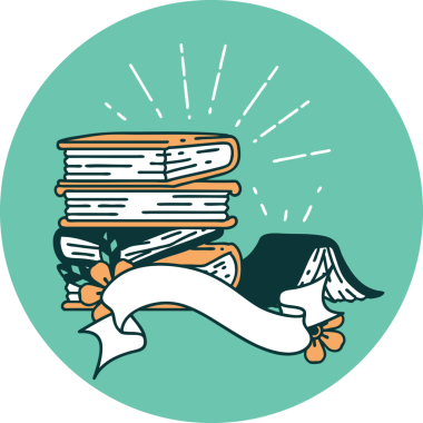 Bir insan tarafından çizilmiş dövme stili kitap yığınının simgesi