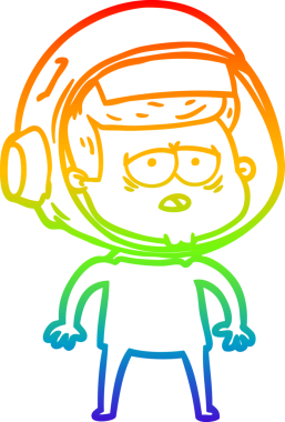 Gökkuşağı gradyan çizgi çizimi bir insan tarafından çizilmiş yorgun astronot