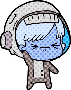 Bir insan tarafından çizilmiş kızgın uzay kızı.