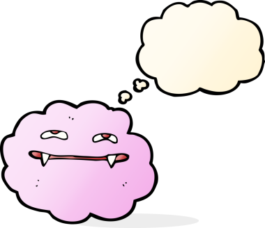 Bir insan tarafından çizilmiş pembe tüylü vampir bulutu.