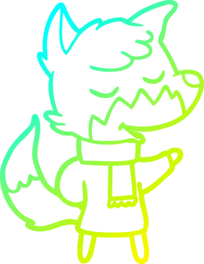 Bir insan tarafından çizilmiş kışlık giysili, dost canlısı tilki çizimi.