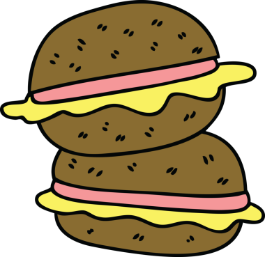 Bir insan tarafından çizilmiş tuhaf bir çizgi film sandviçi.