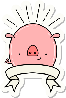 Bir insan tarafından çizilmiş dövme stili bir domuzun çıkartması.