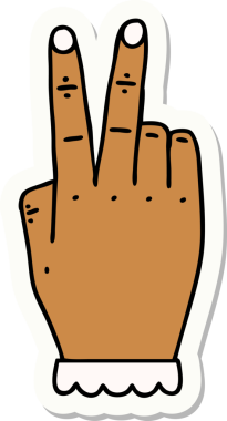 Bir insan tarafından çizilmiş iki parmağını kaldıran bir el çıkartması.