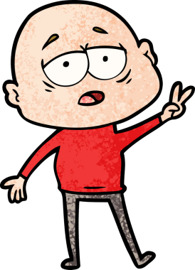 Bir insan tarafından çizilmiş yorgun, kel bir adam.