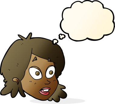 Bir insan tarafından çizilmiş düşünce baloncuğu ile şaşırmış kadın yüzü.