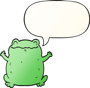 Bir insan tarafından çizilmiş, konuşma baloncuklu çizgi film karakurbağası.
