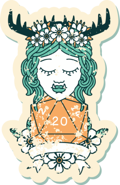 Retro Dövme Biçimli Ork karakteri bir insan tarafından çizilmiş 20 zar ile