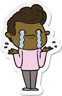 Bir insan tarafından çizilmiş, ağlayan bir çizgi film karakterinin çıkartması.