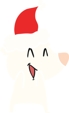 Gülen kutup ayısı eli bir insan tarafından çizilmiş Noel Baba şapkasının düz renk çizimi