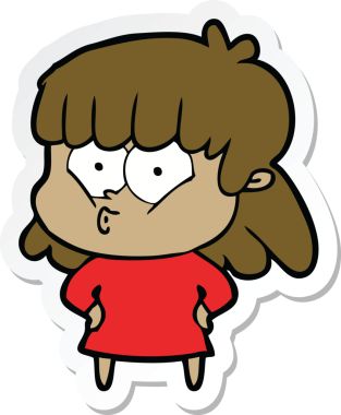 Bir insan tarafından çizilmiş ıslık çalan bir kızın çıkartması.