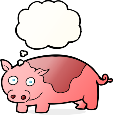 Bir insan tarafından çizilmiş düşünce balonlu çizgi film domuzu.