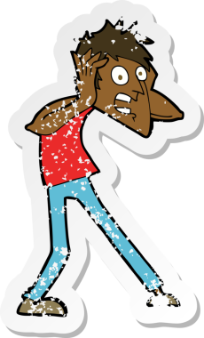 Bir insan tarafından çizilen paniğe kapılan karikatürlü bir adamın gerilimli çıkartması.