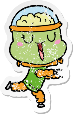 Bir insan tarafından çizilen mutlu çizgi film robotunun sıkıntılı çıkartması.