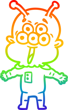 gökkuşağı gradyanı çizimi bir insan tarafından çizilmiş mutlu bir uzaylı çizgi filmi.