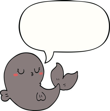 Bir insan tarafından çizilmiş konuşma balonlu şirin bir balina.