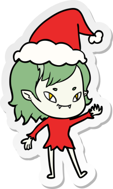 Bir insan tarafından çizilmiş Noel Baba şapkası giyen arkadaş canlısı bir vampir kızın el yazısı.