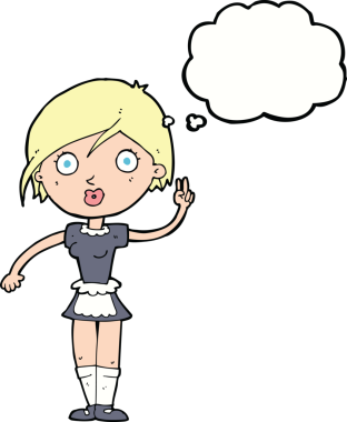 Çizgi film garsonu bir insan tarafından çizilmiş düşünce balonuyla el hareketi yapıyor.