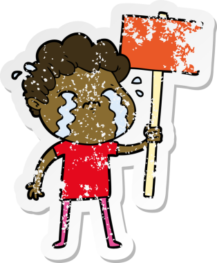 Bir insan tarafından çizilmiş ağlayan bir karikatürcünün sıkıntılı çıkartması.