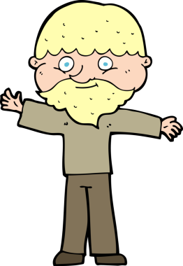 Bir insan tarafından çizilmiş sakallı mutlu adam çizgi filmi.