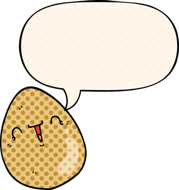 Bir insan tarafından çizilmiş çizgi roman tarzında konuşma balonu olan bir çizgi film yumurtası.