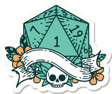 Bir insan tarafından çizilmiş doğal bir d20 zar etiketi.