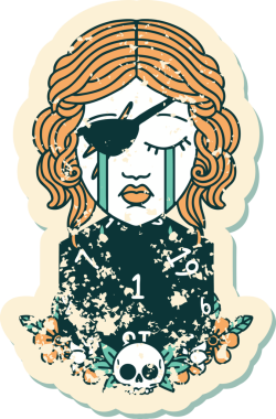 Bir insan tarafından çizilmiş doğal bir d20 rulo ile ağlayan bir insan haylaz etiketi.