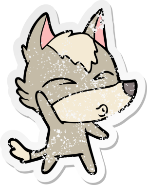 Bir insan tarafından çizilmiş kurdun ıslık çaldığı karikatür çıkartması.