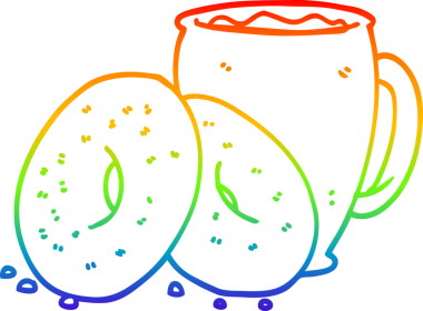 Bir insanın çizdiği kahve ve çöreğin çizimi.