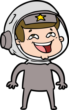 Bir insan tarafından çizilmiş gülen astronot çizgi filmi.