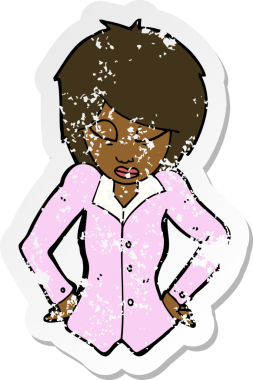 Bir insan tarafından çizilmiş kalçasında elleri olan bir karikatür kadının gerilmiş çıkartması.